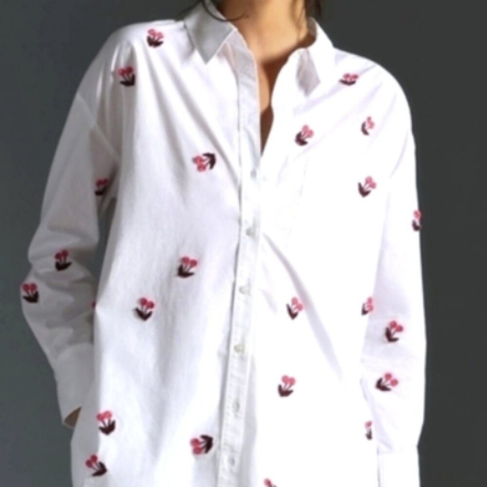 Bennet Buttondown Shirt by Maeve: Embroidered Edition White and Cherries Motif